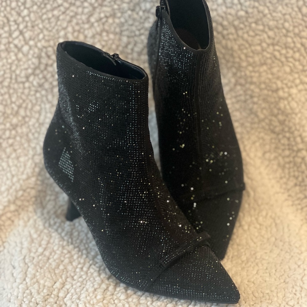INC International Concepts Black Glitter Ankle Boots